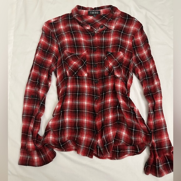 Tops - Red with White and Black Plaid Soft Material Flannel Size Small